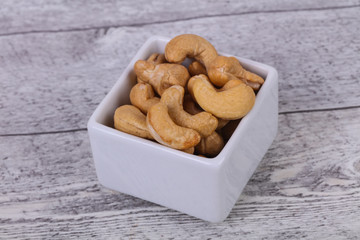 Cashew nuts heap in the bowl