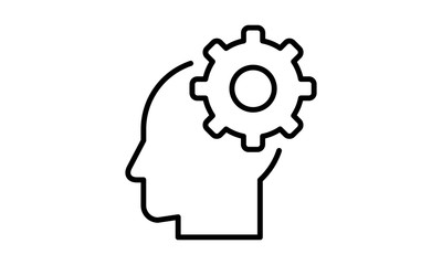 Human head with cogwheel icon for AI or problem-solving