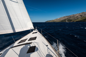 Obraz premium Luxury yacht at sea race. Sailing regatta. Cruise yachting