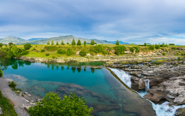 Fototapeta premium Montenegro, XXL panorama of popular waterfall niagara falls near podgorica in beautiful unspoiled nature landscape