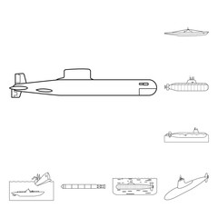 Isolated object of boat and navy logo. Collection of boat and deep   vector icon for stock.