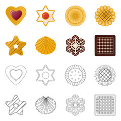 Vector design of biscuit and bake icon. Collection of biscuit and chocolate stock symbol for web.