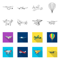 Vector illustration of plane and transport icon. Collection of plane and sky stock symbol for web.