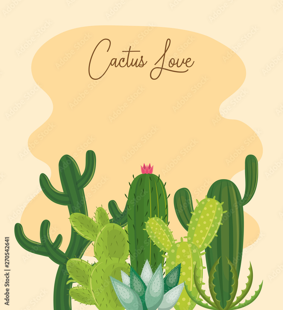 Sticker cactus love card with succulents