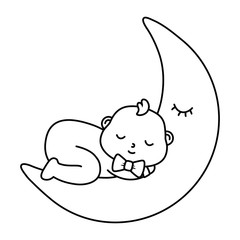 baby sleeping on the moon in black and white