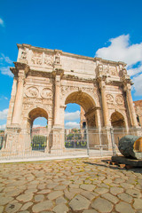 Fototapeta premium Triumphal arch of Roman emperor Constantine, between Colosseum and Forum Romanum, Rome, Lazio, Italy, tourist attraction and historic heritage