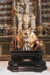 beautiful ancient wooden valentine s reliquary sculpture decorated on the altar inside church st...