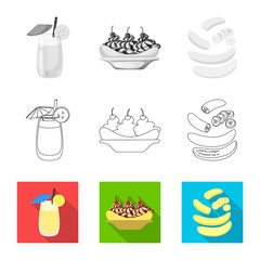 Vector design of natural and vegetarian logo. Set of natural and eating stock vector illustration.