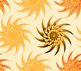 curved blades chrysanthemum style flowers seamless pattern in orange shades