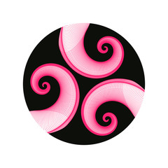 graphic astral symbol with three spirals in magenta black shades