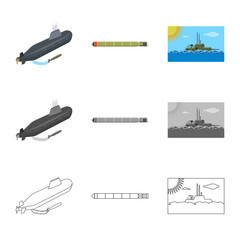 Naklejka premium Vector illustration of war and ship sign. Collection of war and fleet stock vector illustration.