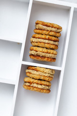 vegan healthy chickpea  cookies on white background with copy space