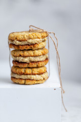 vegan healthy chickpea  cookies on white background with copy space