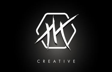 HH H H Brushed Letter Logo Design with Creative Brush Lettering Texture and Hexagonal Shape