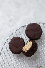 Biscuits on white marble background with copy space