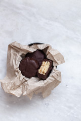 Biscuits on white marble background with copy space