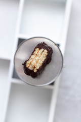 Biscuits on white marble background with copy space