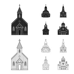 Vector illustration of cult and temple icon. Set of cult and parish stock symbol for web.
