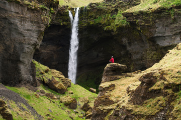 Kvernufoss waterfall in the picturesque gorge of Iceland