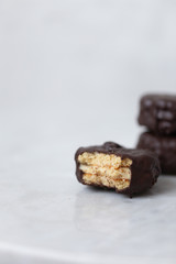 Biscuits on white marble background with copy space