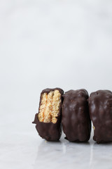 Biscuits on white marble background with copy space