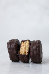 Biscuits on white marble background with copy space