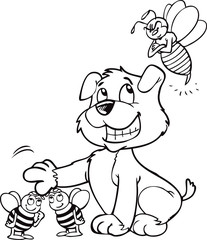 Dog and bees. A funny drawing