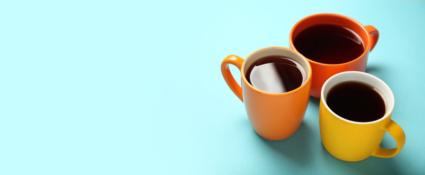 Black Tea (coffee) In Bright Cups, Office Break, Team Building.