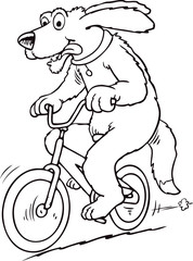 Dog is riding a bike