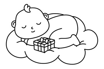 baby sleeping on a cloud in black and white