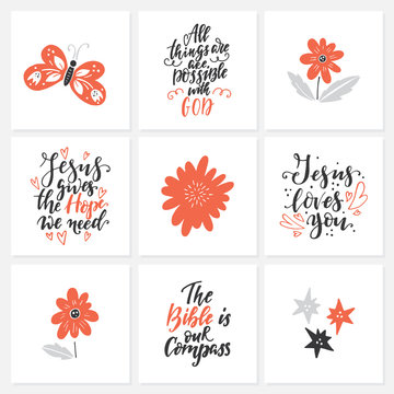 Set Of Religions Lettering And Clipart Vector