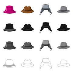 Vector illustration of headgear and cap symbol. Set of headgear and accessory vector icon for stock.