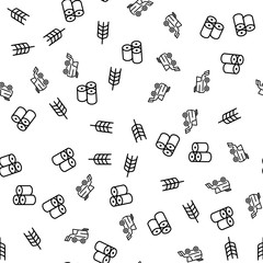 Agricultural Produce Farm Seamless Pattern Vector. Harvest, Spike Of Wheat And Stack Of Hay Farm Of Natural Product Monochrome Texture Icons. Bio Farming Template Flat Illustration