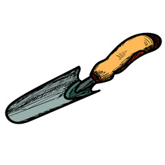 isolated, garden tools, garden spade with sketch, symbol
