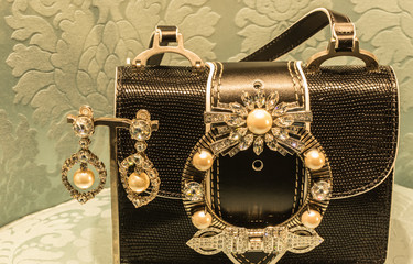 black color beautiful leather bag display