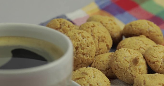 Cookie and cup of coffee. Kruidnoten, pepernoten, traditional sweets, strooigoed