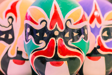 beijing opera mask toy display macro view