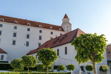 Spring view of renovated Bratislava Castle and Gardens / Bratislava, Slovakia, May 2019