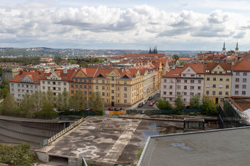 Spring view of Vltava river, boats and city view of Prague / Prague, Czech Republic, May 2019