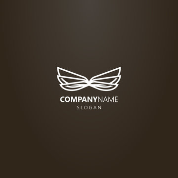 white logo on a black background. simple line art vector logo of six wings of dragonfly or butterfly
