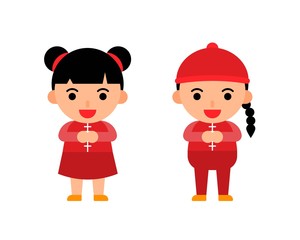 china new year illustration flat design of boy and girl for use as poster or banner
