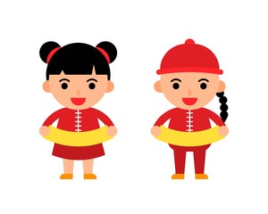 china new year illustration flat design of boy and girl for use as poster or banner