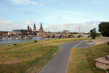 River Elbe, Ships, Paddle steamer, Augustus bridge, Dresden, Saxony, Germany, Europe