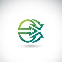 Abstract symbol of three arrows pointing to center formig circle or letter C - logo