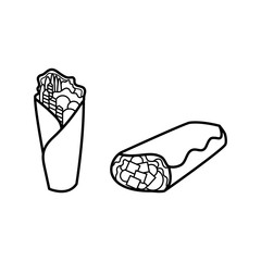 Black and white kebab line icon set. Shawarma, wrap or doner icon. Fast food logo. 
