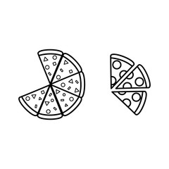 Black and white pizza line icon set. Food logo. 