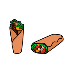 Kebab icon set. Shawarma, wrap or doner icon. Fast food logo on white background.