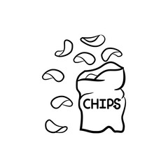Black and white potato chips line icon. Fast food logo. 
