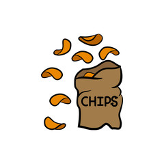 Potato chips icon. Fast food logo on white background.