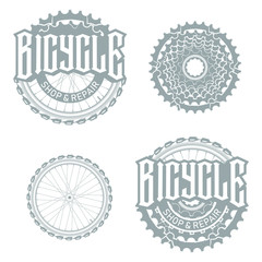 Bicycle service logotype and badge on white background, monochrome style, vector